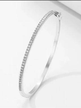 Silver Pave Tennis Bangle Bracelet - Women Jewelry